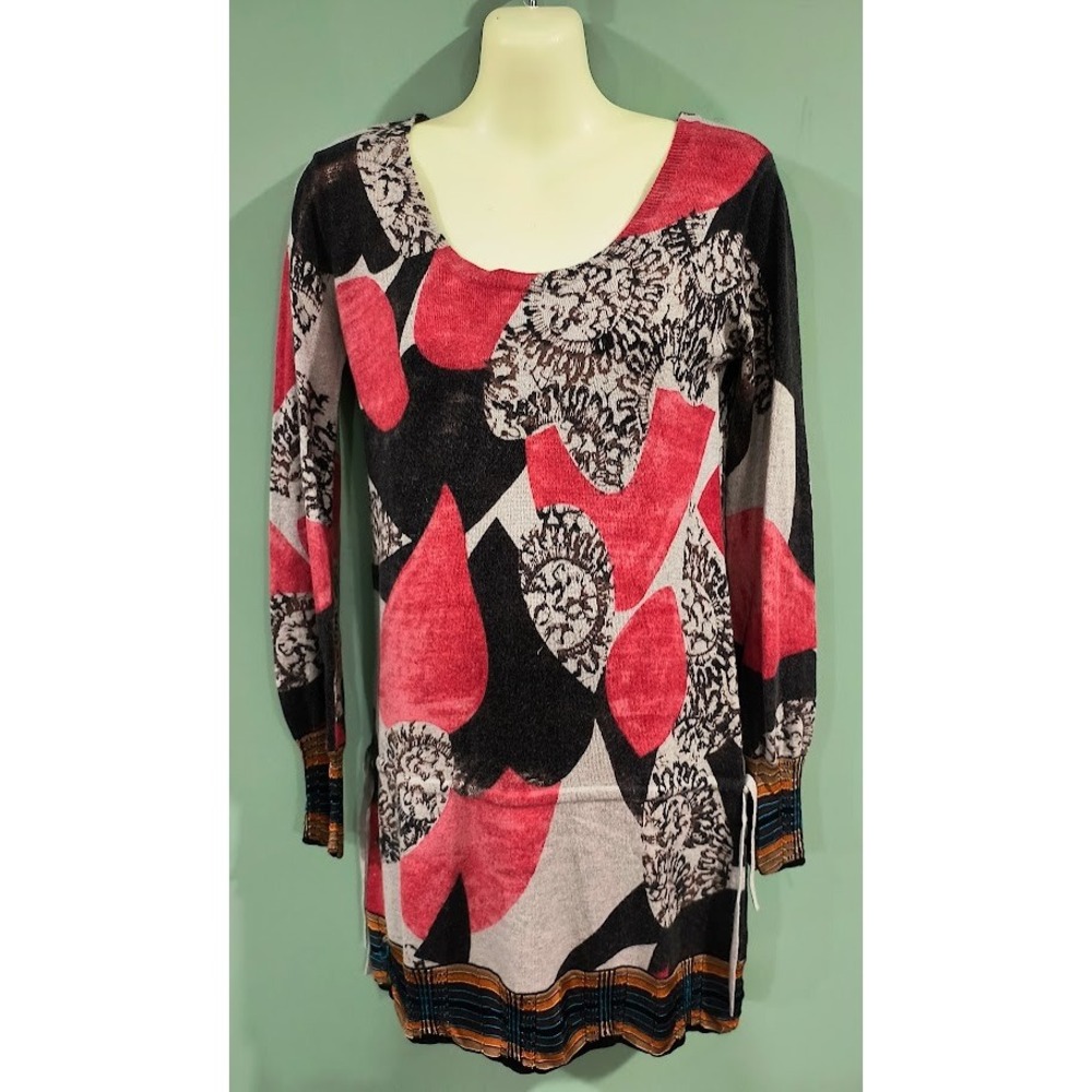 CUSTO BARCELONA Abstract Print Knit Sweater Tunic Top Long Sleeve‎ Women's S